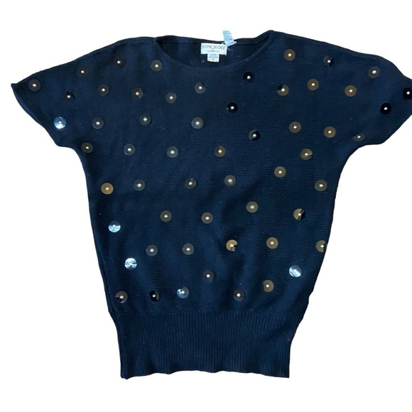 Vintage Bonnie Boerer & Company Black Short Sleeve Embellished Sweater - Picture 12 of 16